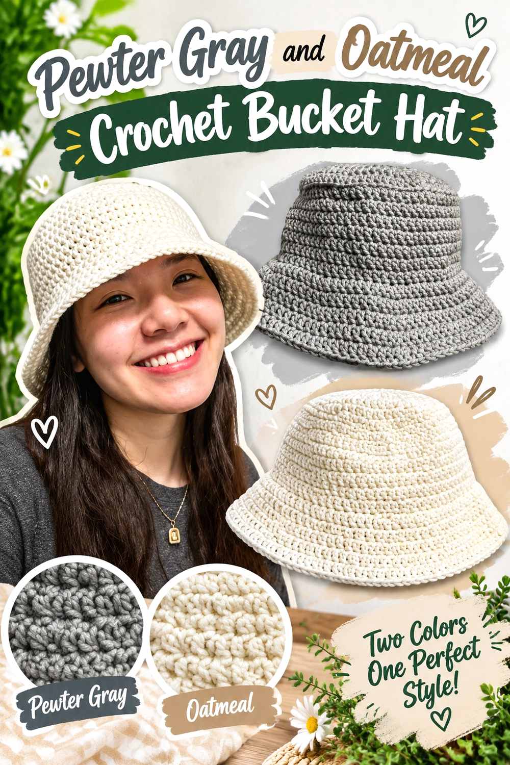 3. Pewter Gray And Oatmeal Crochet Bucket Hat