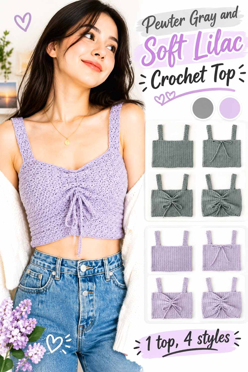 11. Pewter Gray And Soft Lilac Crochet Top
