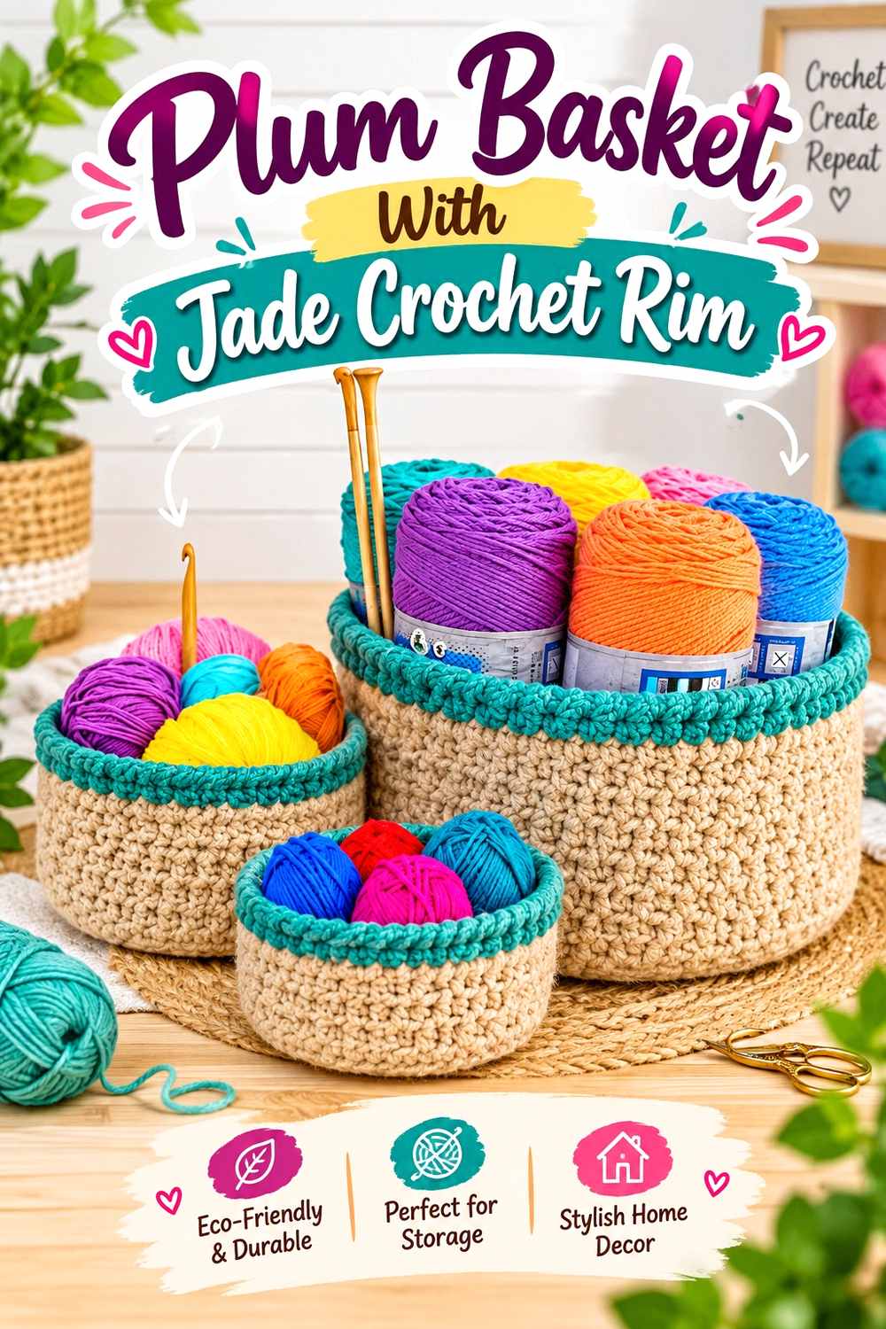 9. Plum Basket With Jade Crochet Rim
