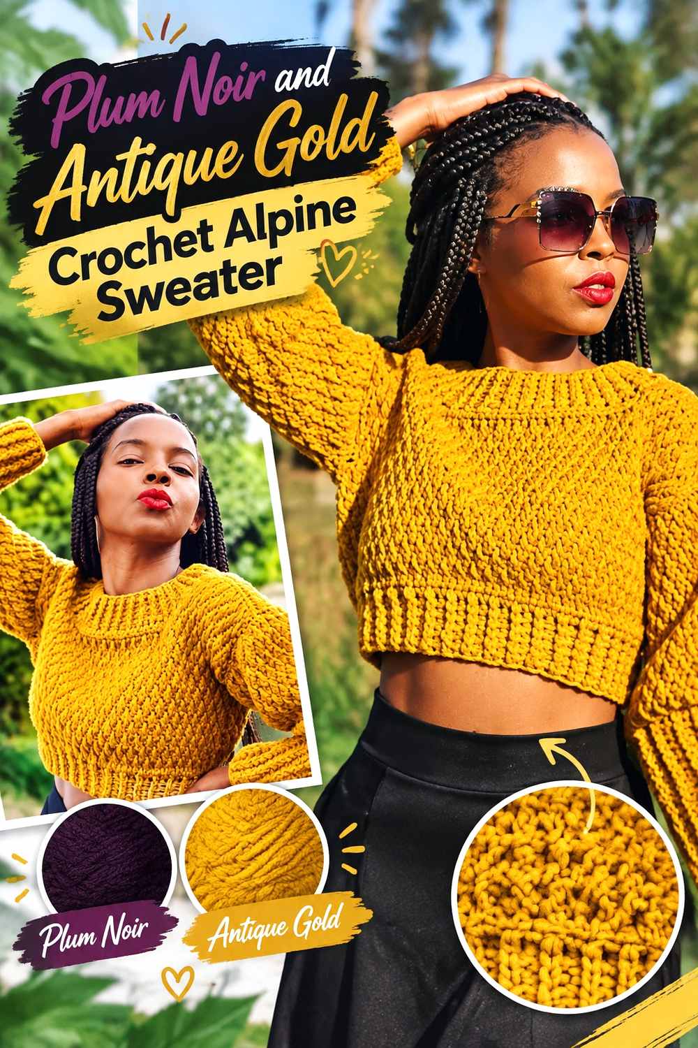 8. Plum Noir And Antique Gold Crochet Alpine Sweater