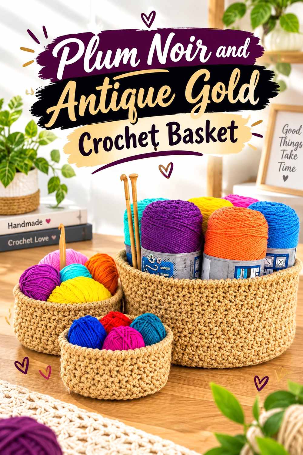 9. Plum Noir And Antique Gold Crochet Basket