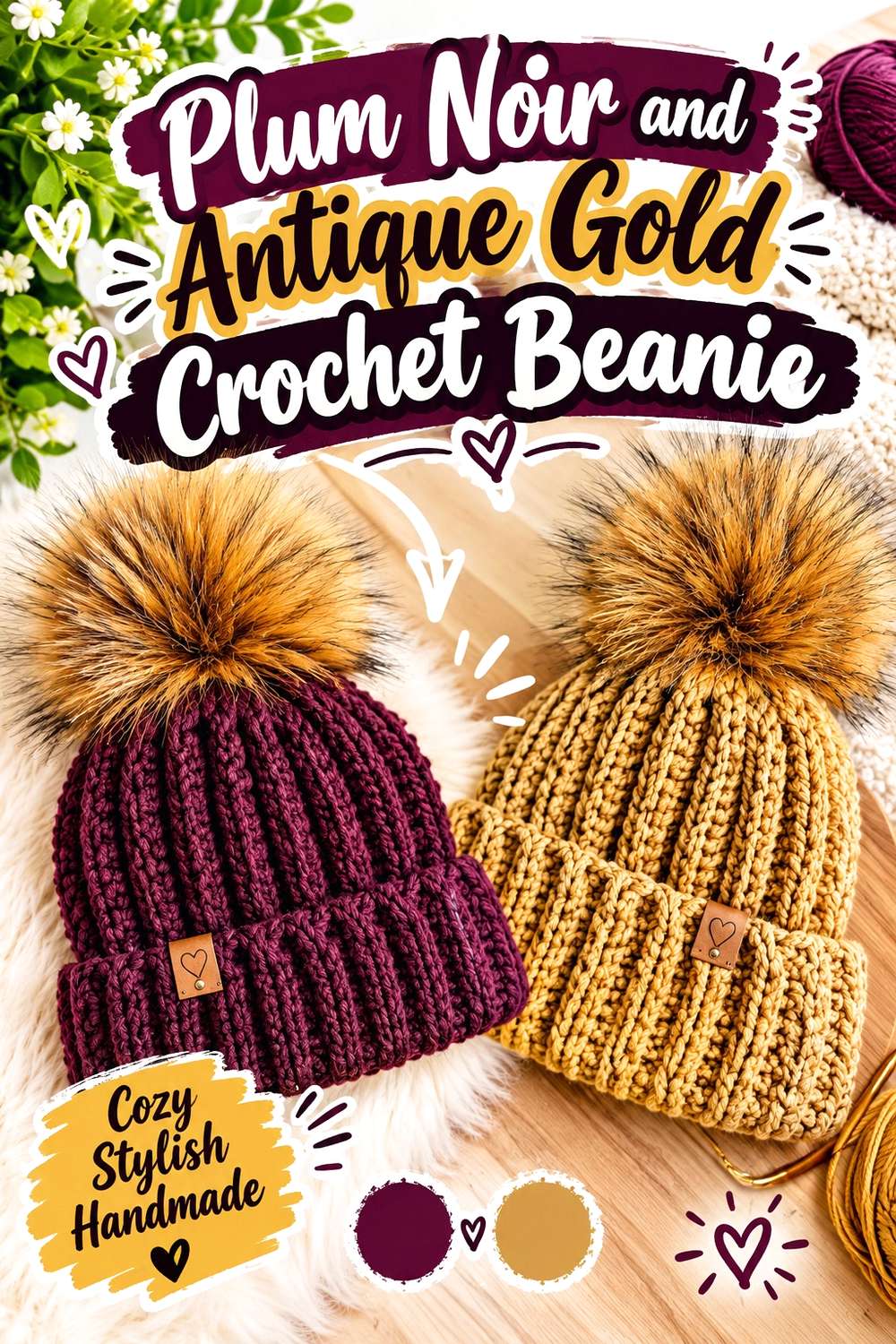 19. Plum Noir And Antique Gold Crochet Beanie