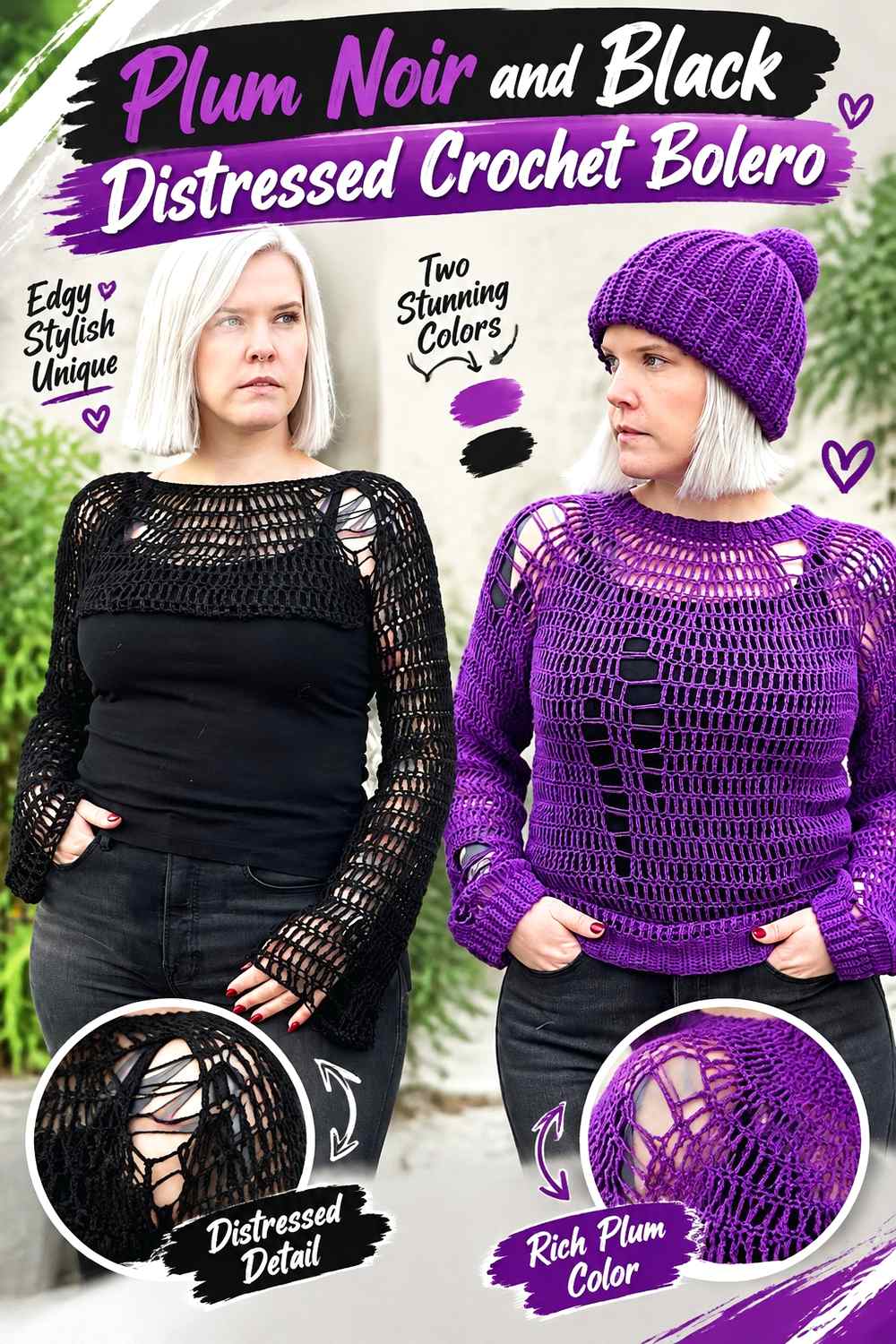 12. Plum Noir And Black Distressed Crochet Bolero