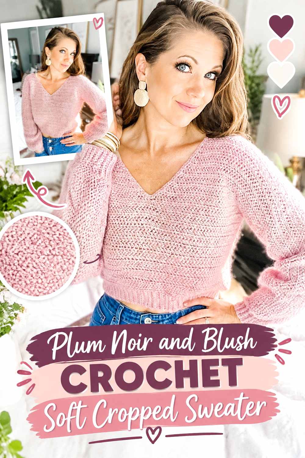 14. Plum Noir And Blush Crochet Soft Cropped Sweater