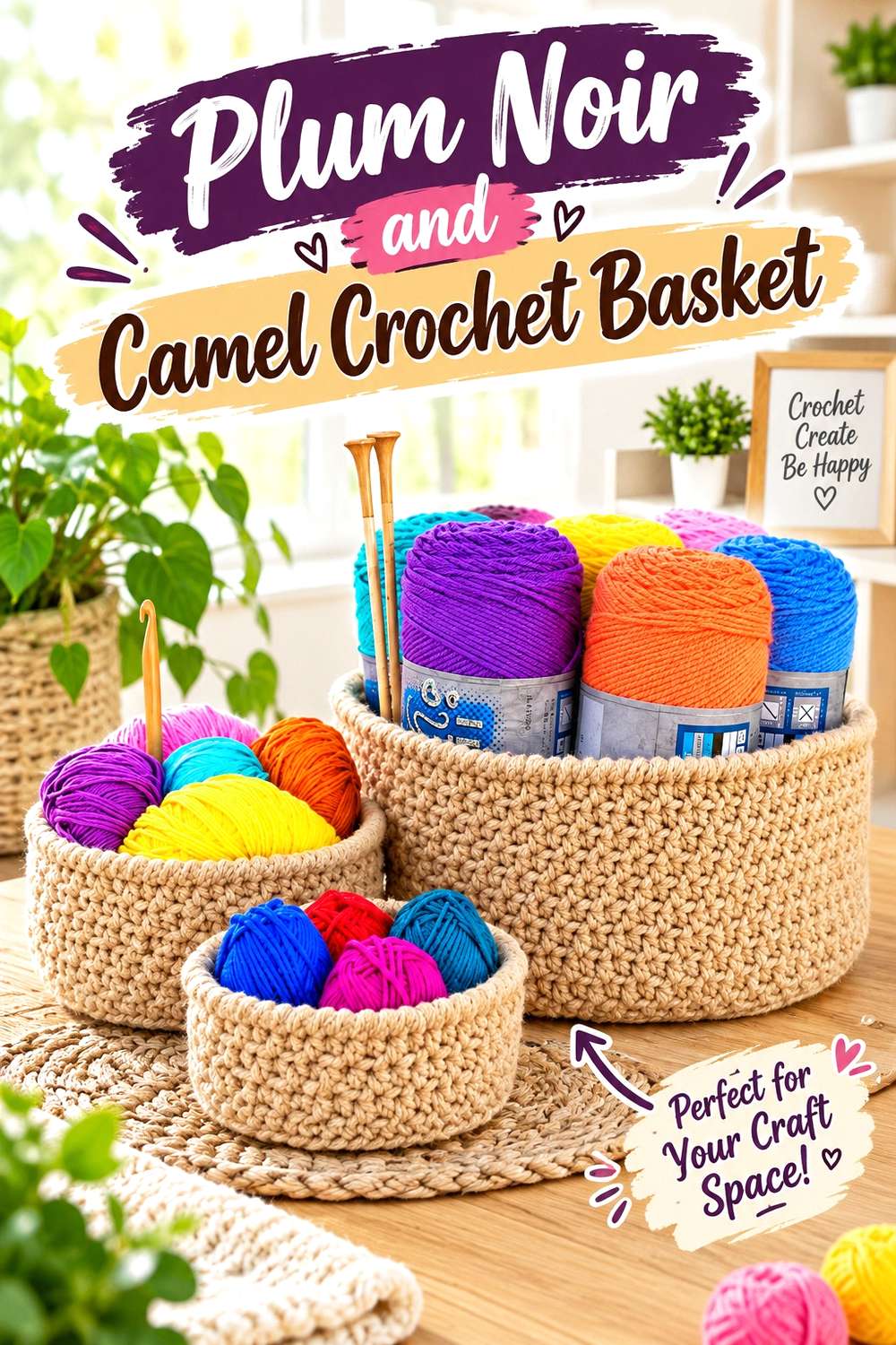 10. Plum Noir And Camel Crochet Basket
