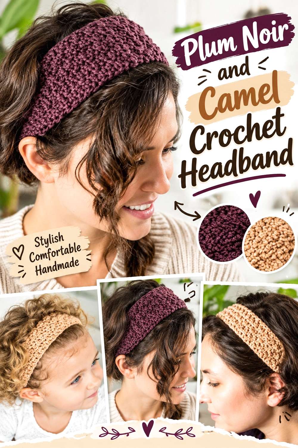 16. Plum Noir And Camel Crochet Headband