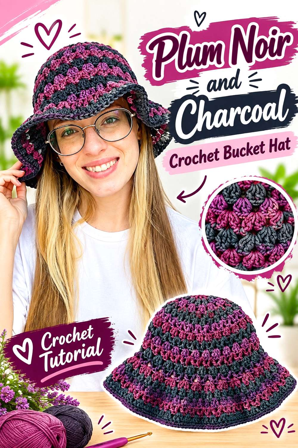 4. Plum Noir And Charcoal Crochet Bucket Hat