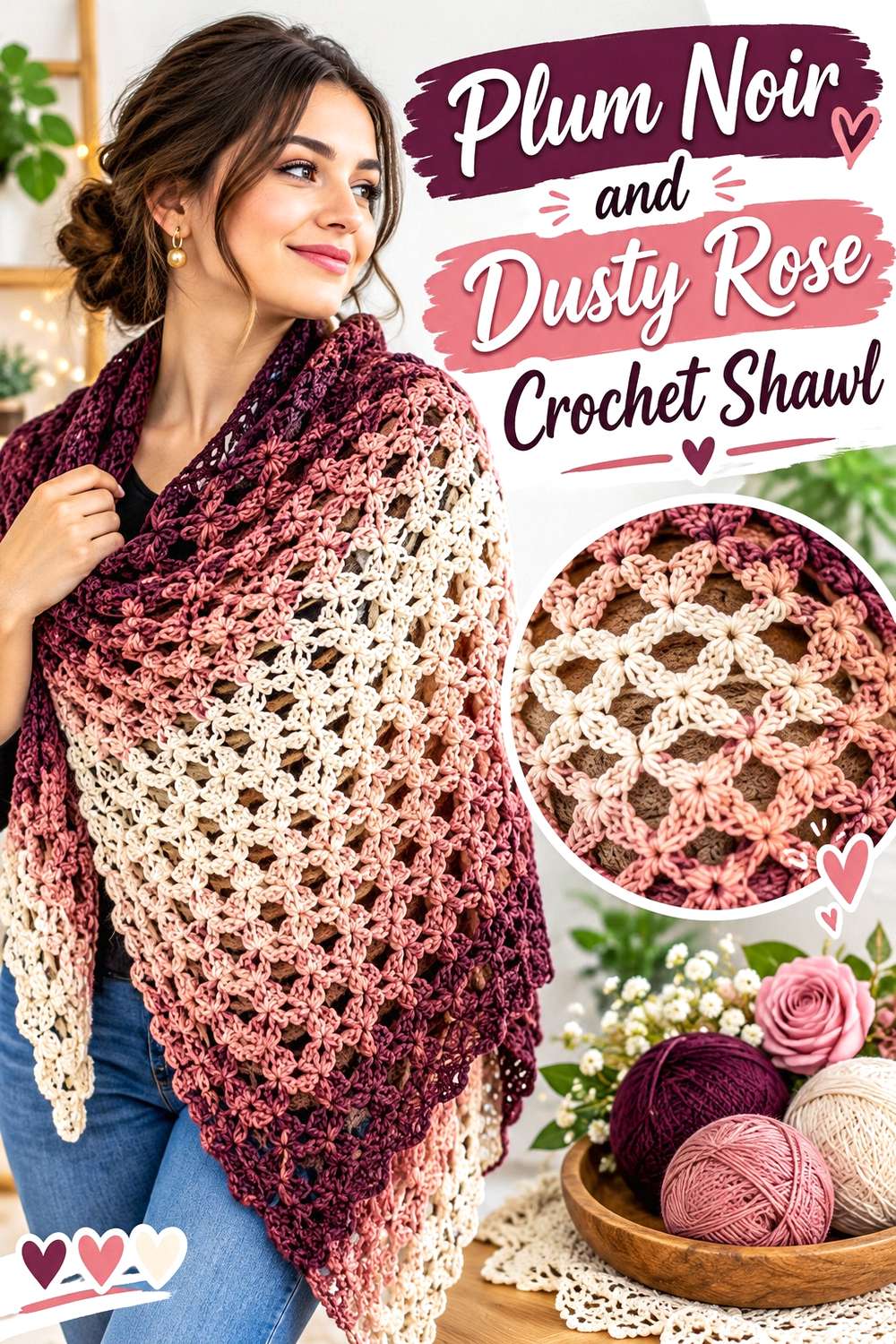 6. Plum Noir And Dusty Rose Crochet Shawl