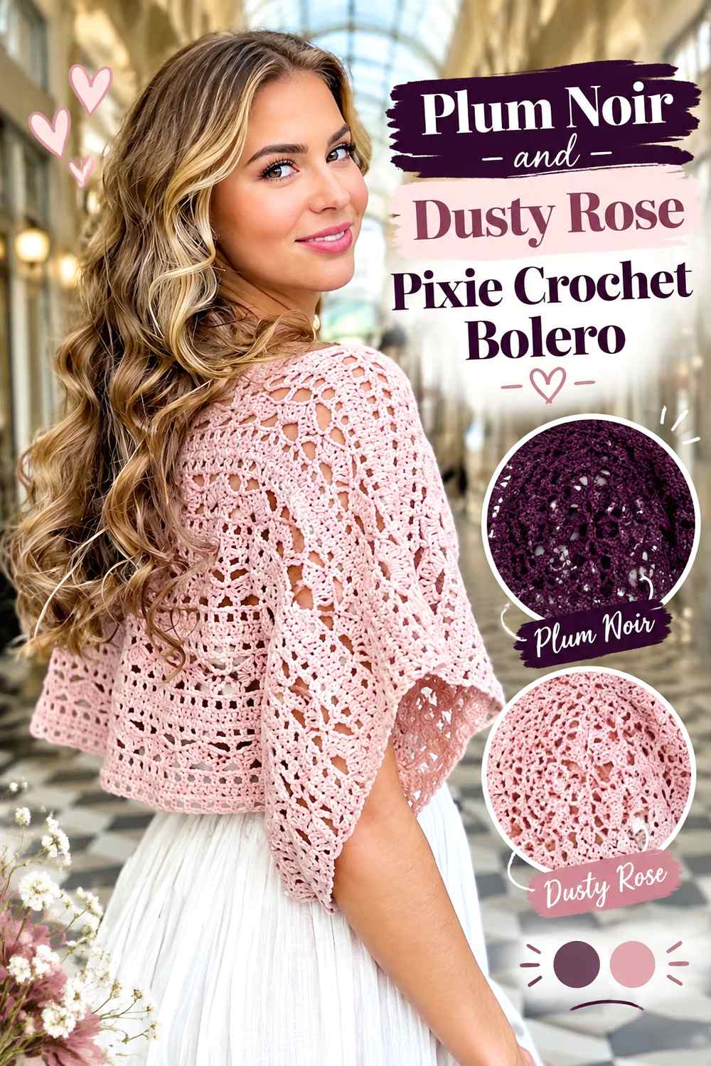 2. Plum Noir And Dusty Rose Pixie Crochet Bolero