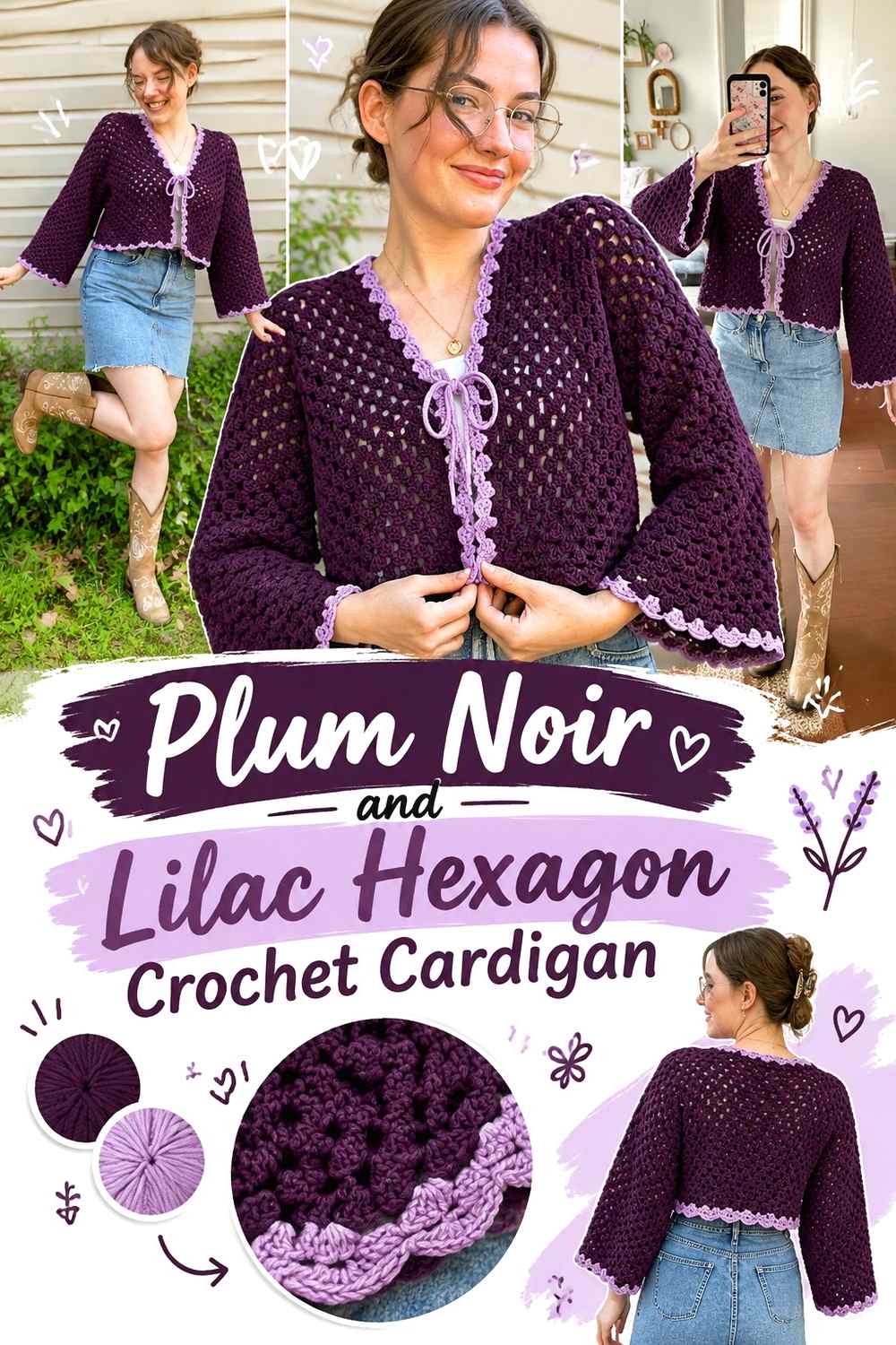 11. Plum Noir And Lilac Hexagon Crochet Cardigan