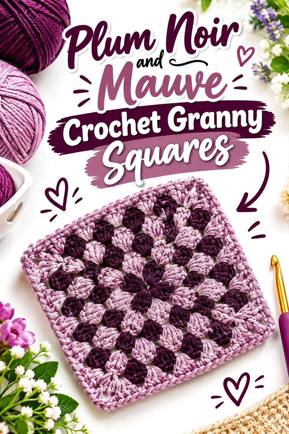 8. Plum Noir And Mauve Crochet Granny Squares