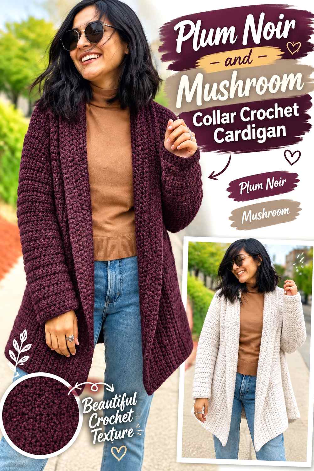 10. Plum Noir And Mushroom Collar Crochet Cardigan