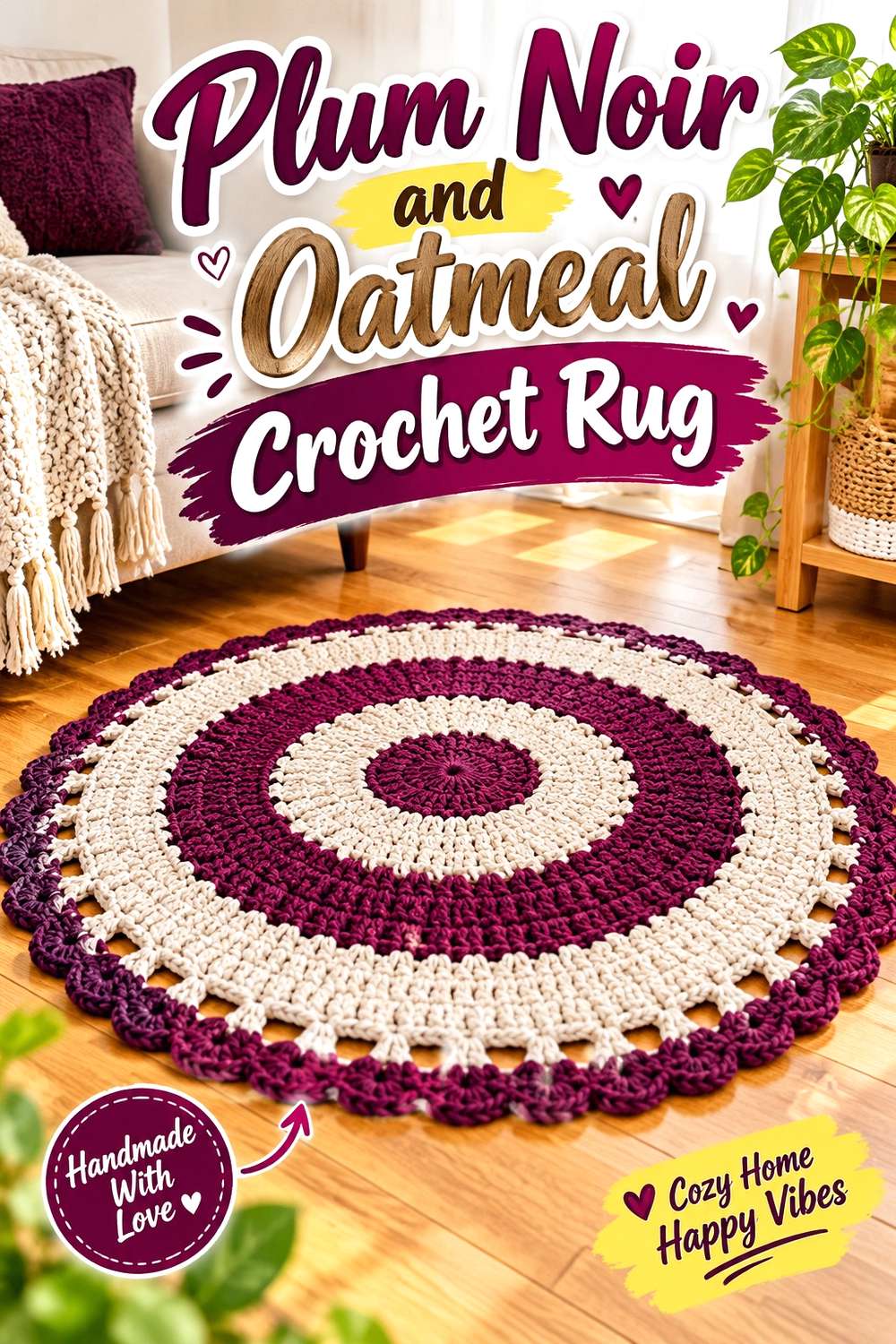 23. Plum Noir And Oatmeal Crochet Rug