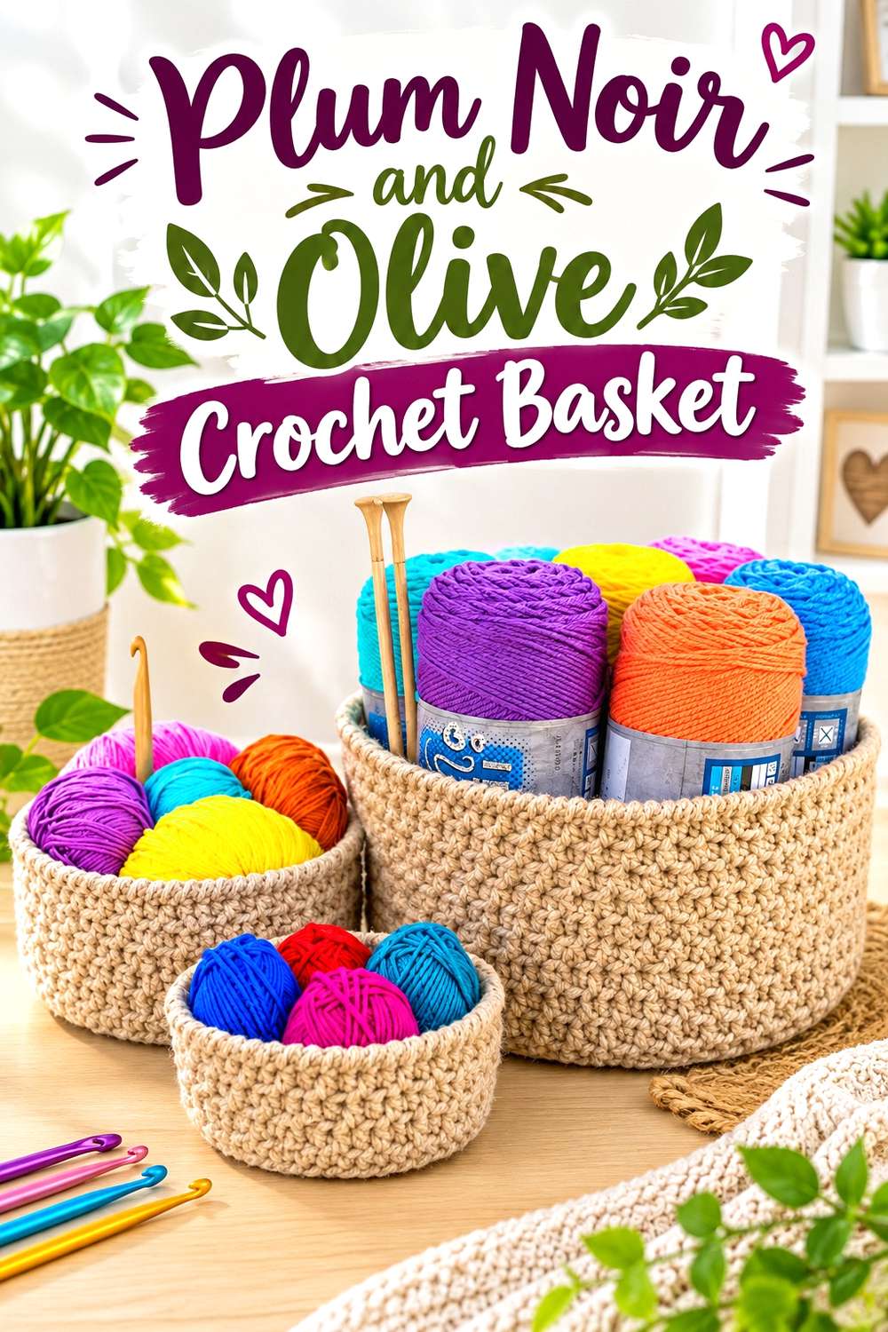 10. Plum Noir And Olive Crochet Basket