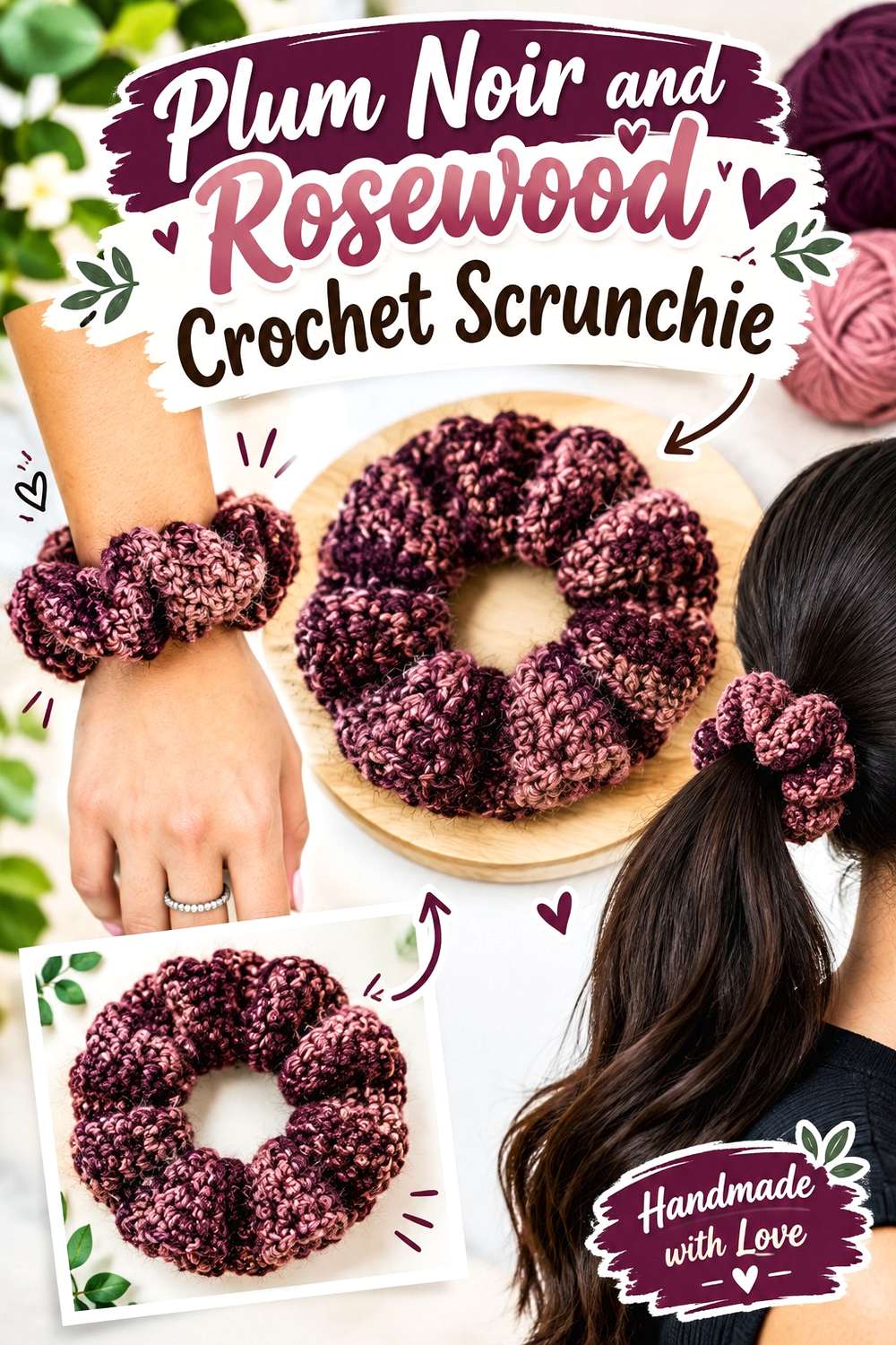15. Plum Noir And Rosewood Crochet Scrunchie