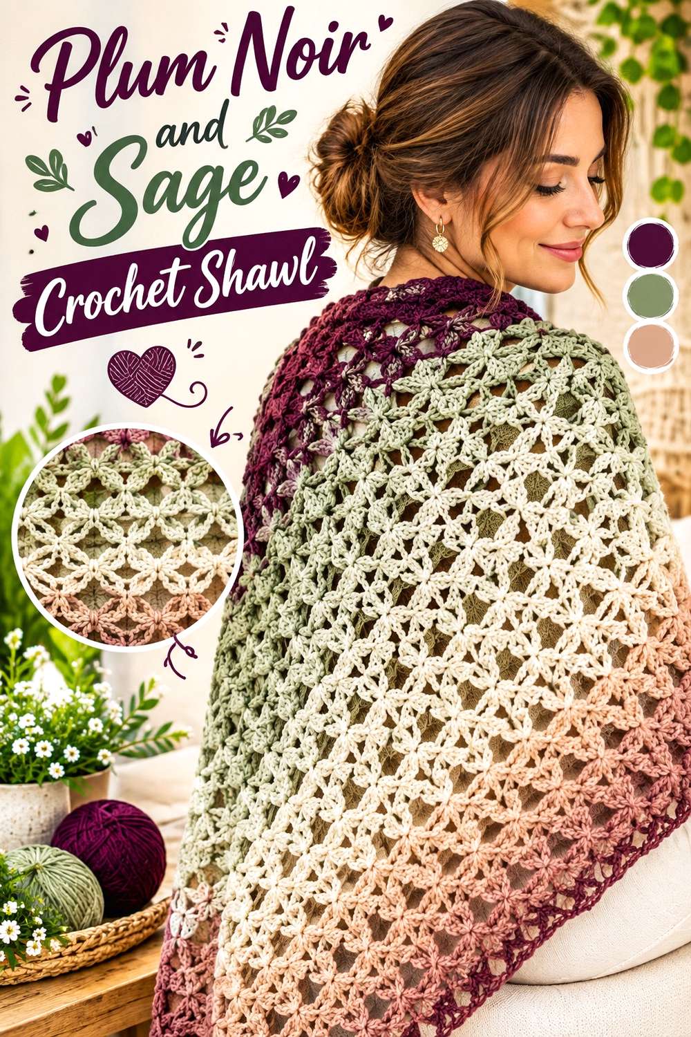7. Plum Noir And Sage Crochet Shawl