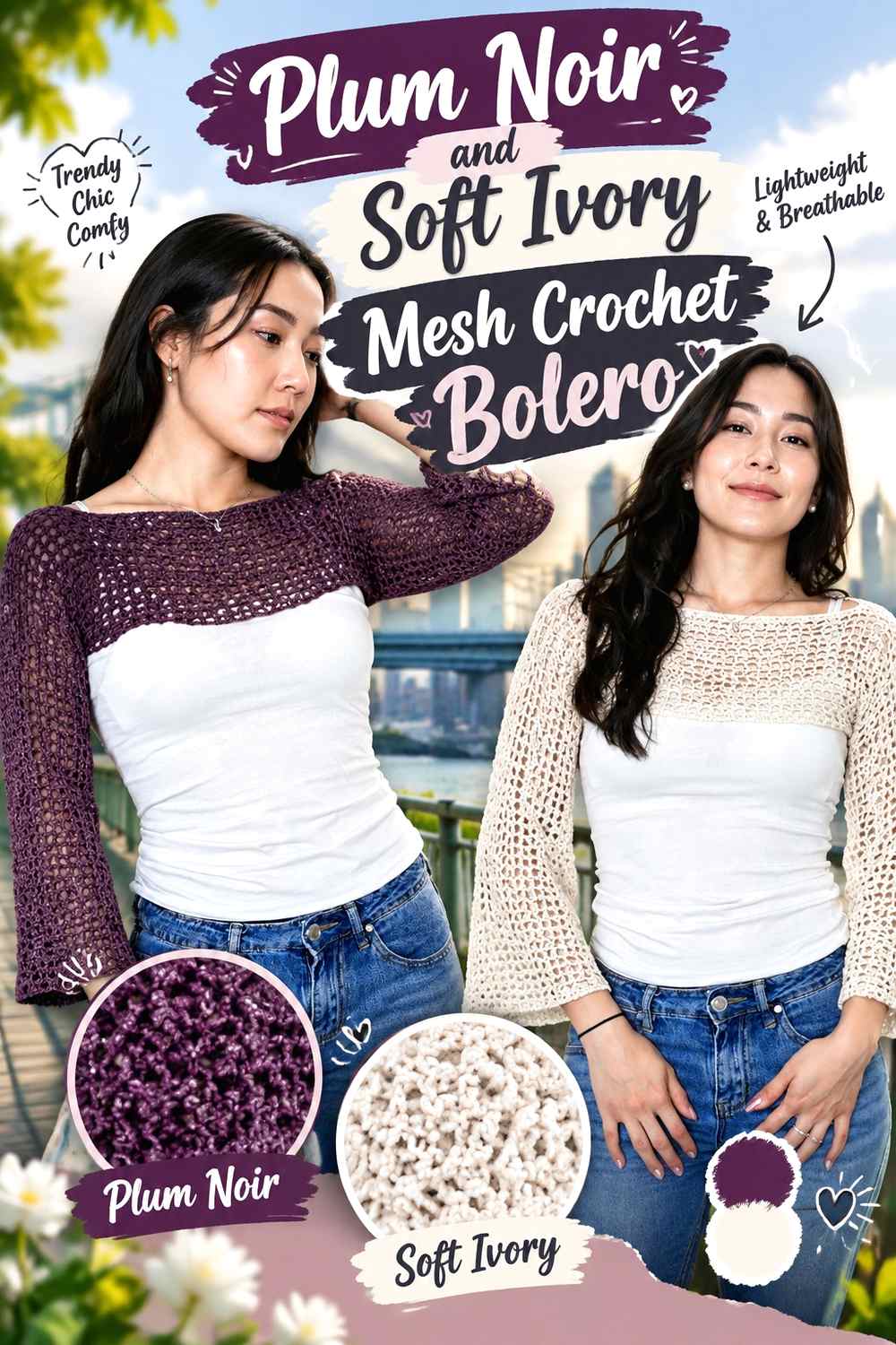 1. Plum Noir And Soft Ivory Mesh Crochet Bolero