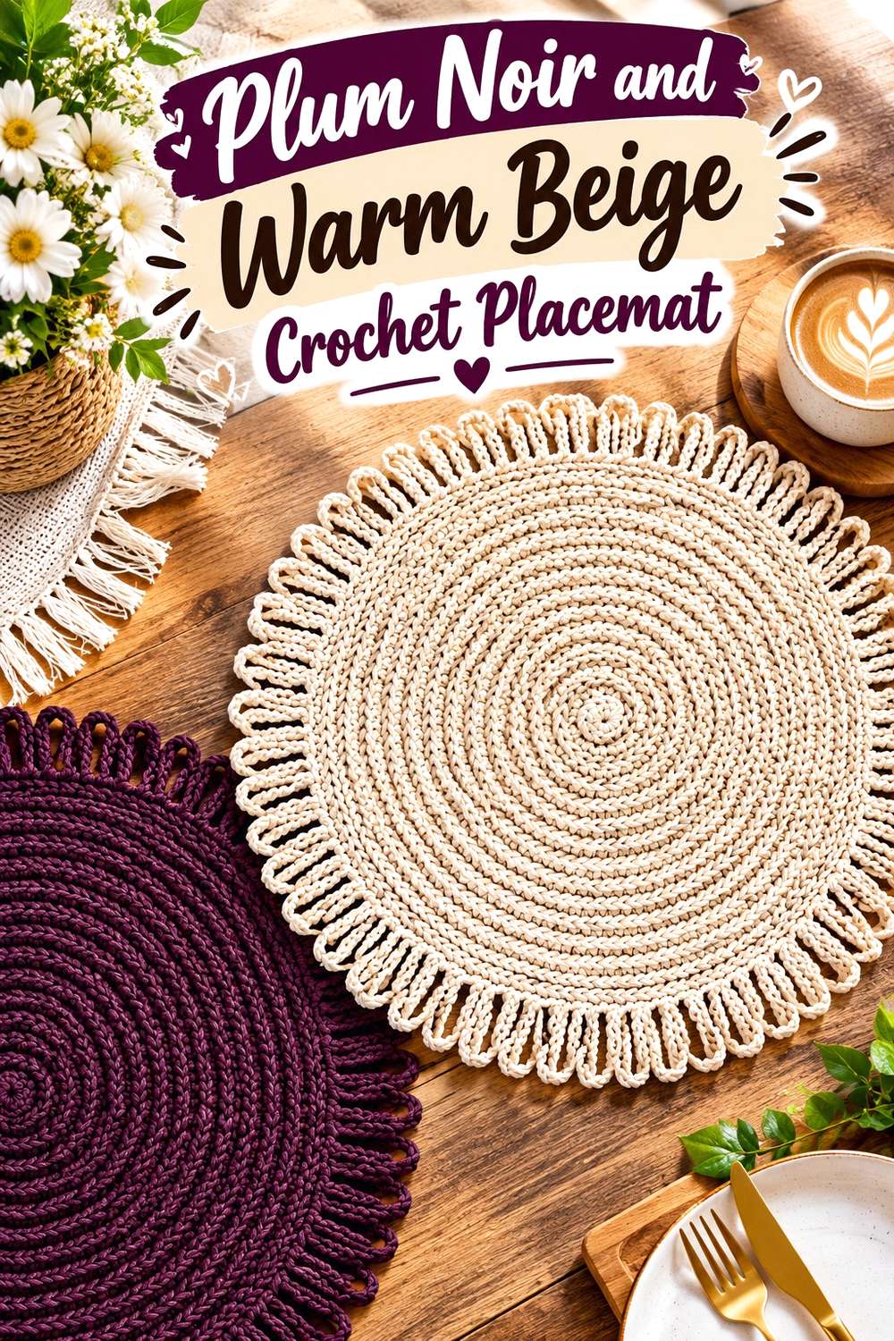 22. Plum Noir And Warm Beige Crochet Placemat