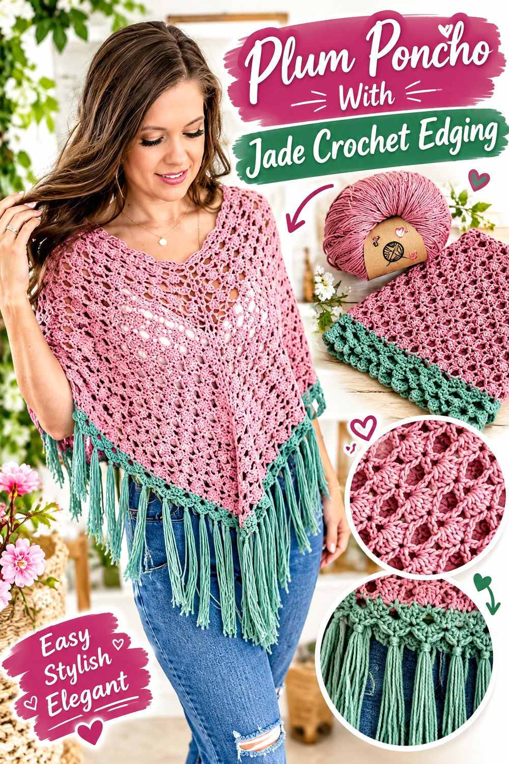 11. Plum Poncho With Jade Crochet Edging