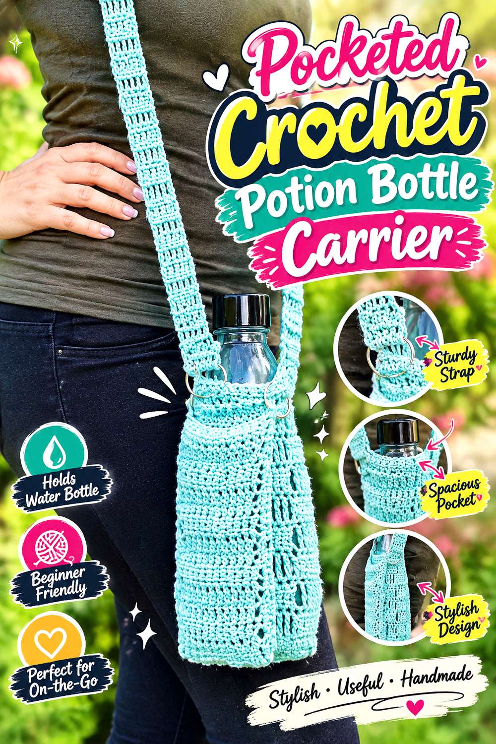 Bow-Trim Mesh Crochet Potion Bottle Holder