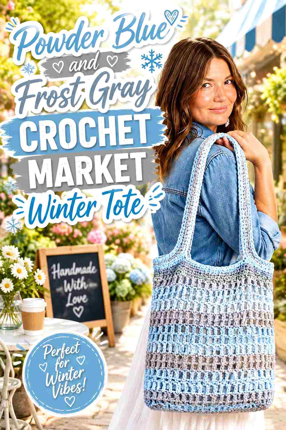 12. Powder Blue And Frost Gray Crochet Market Winter Tote