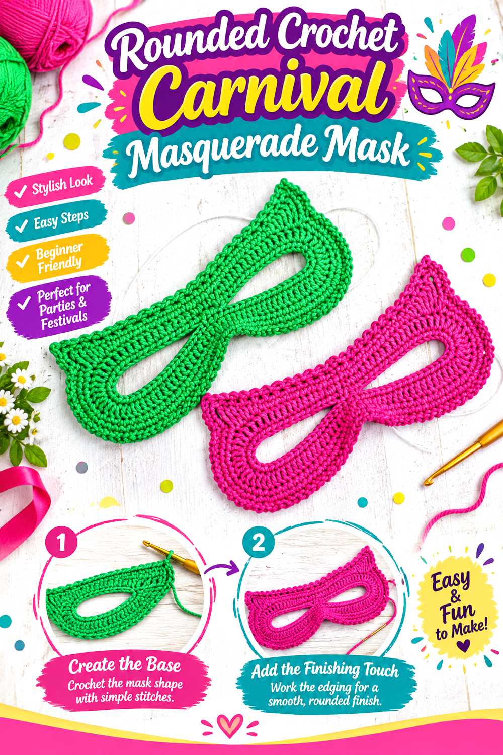 Rounded Crochet Carnival Masquerade Mask