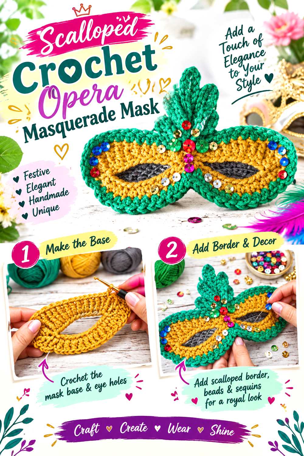 Scalloped Crochet Opera Masquerade Mask