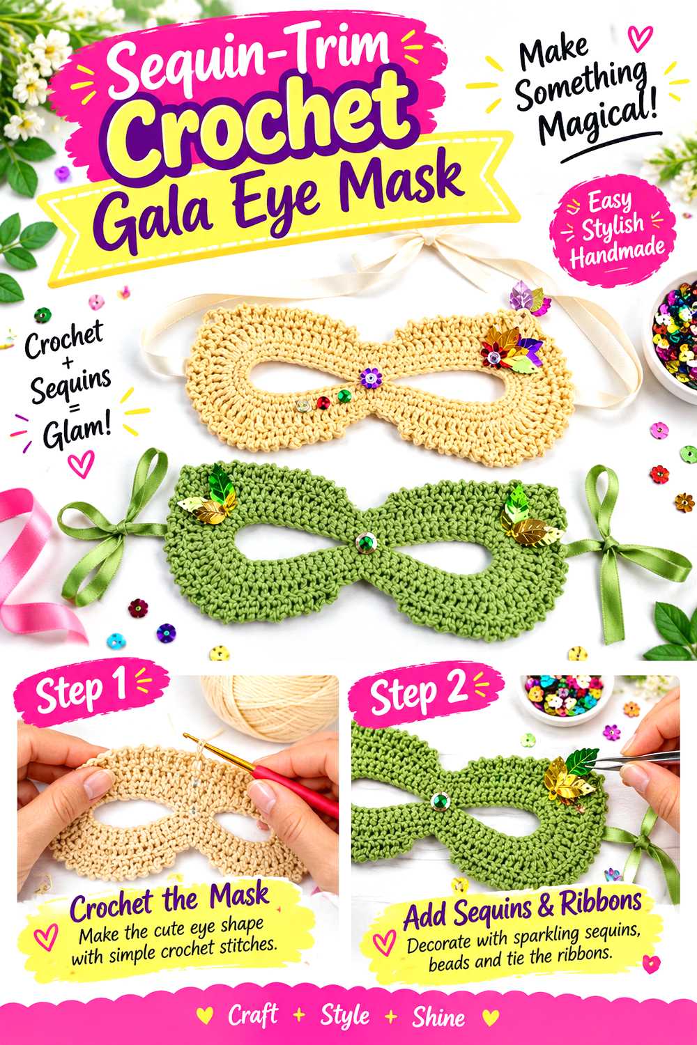 Sequin Trim Crochet Gala Eye Mask