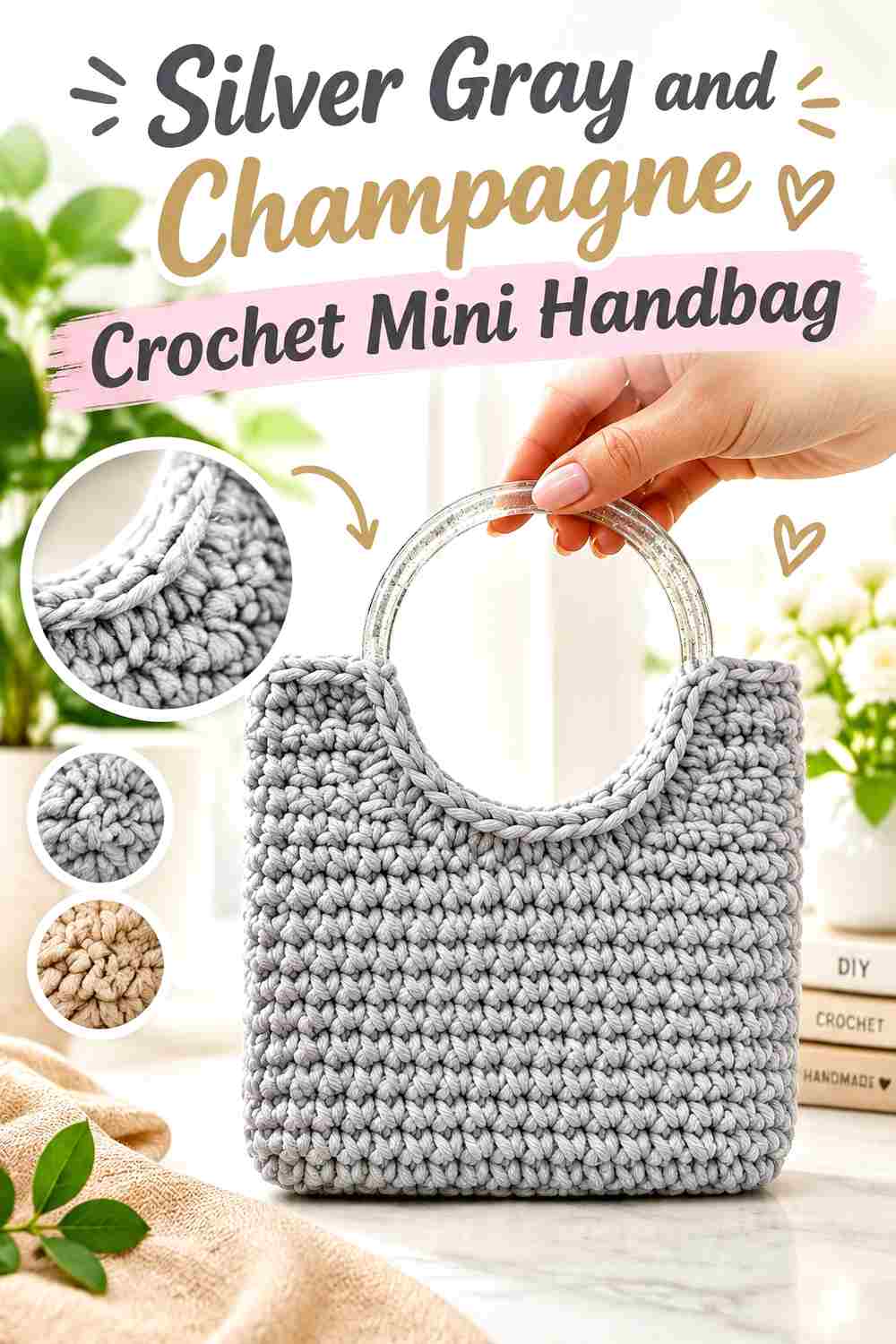 3. Silver Gray And Champagne Crochet Mini Handbag