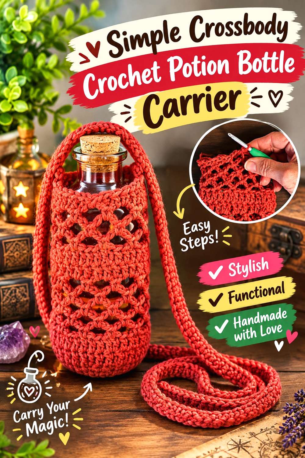 Textured-Lace Crochet Potion Bottle Sling