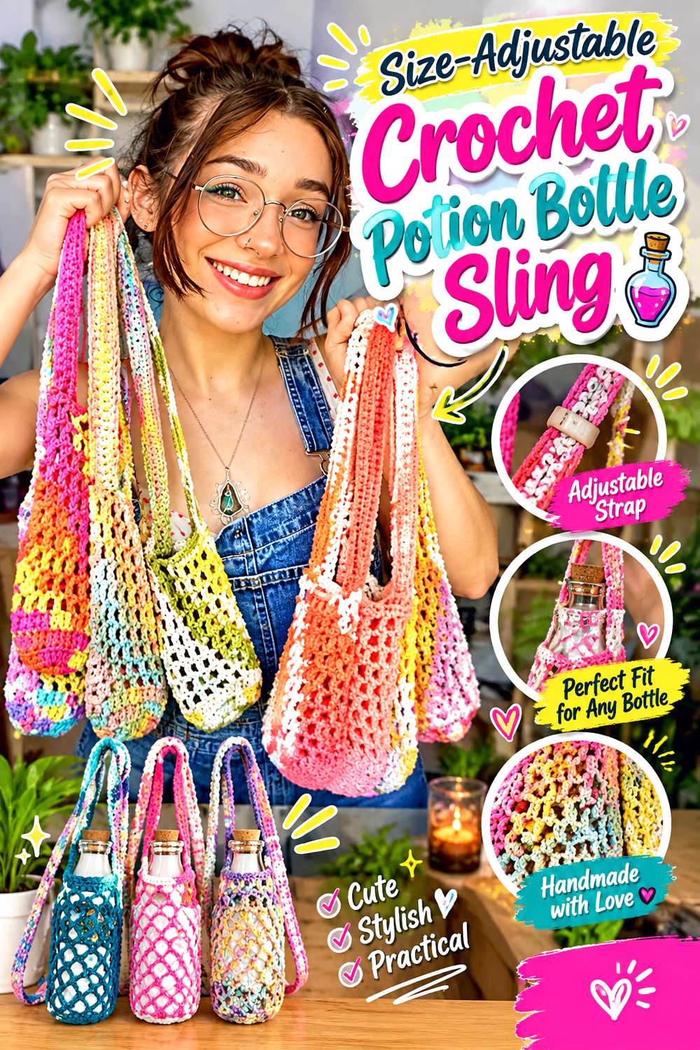 Market-Net Crochet Potion Bottle Bag