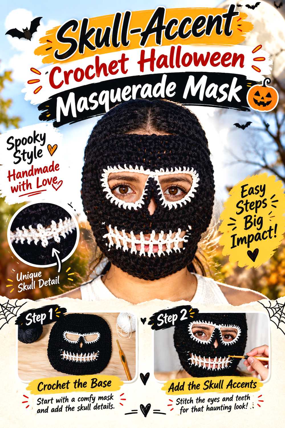 Skull Accent Crochet Halloween Masquerade Mask