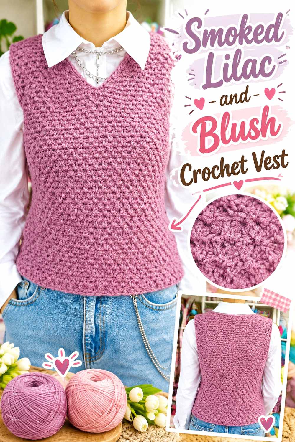 8. Smoked Lilac And Blush Crochet Vest