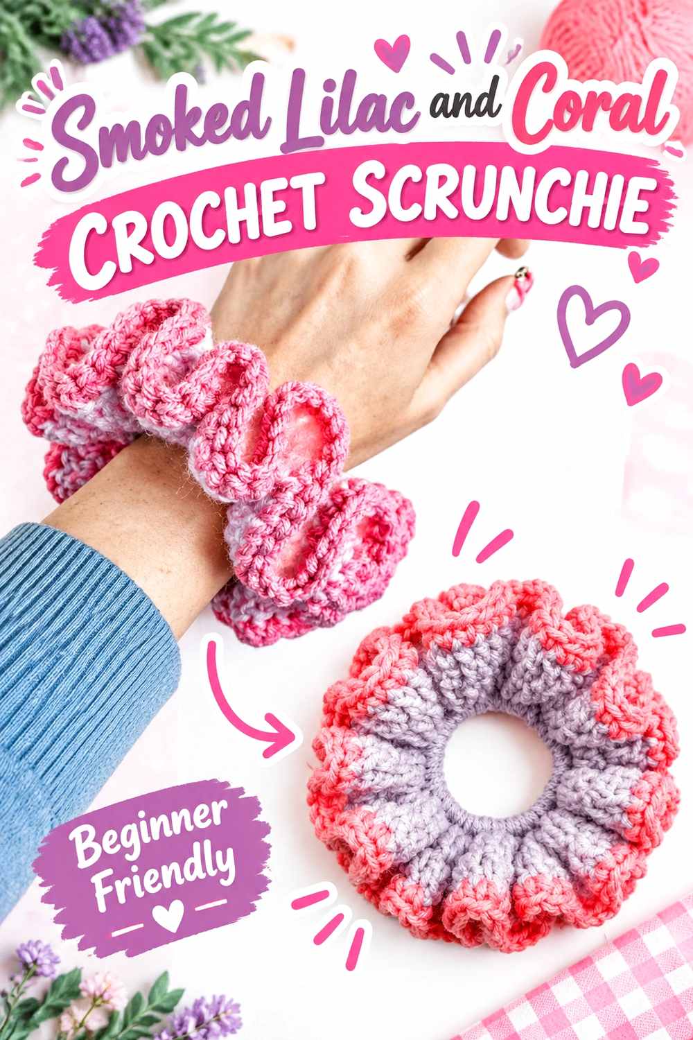23. Smoked Lilac And Coral Crochet Scrunchie