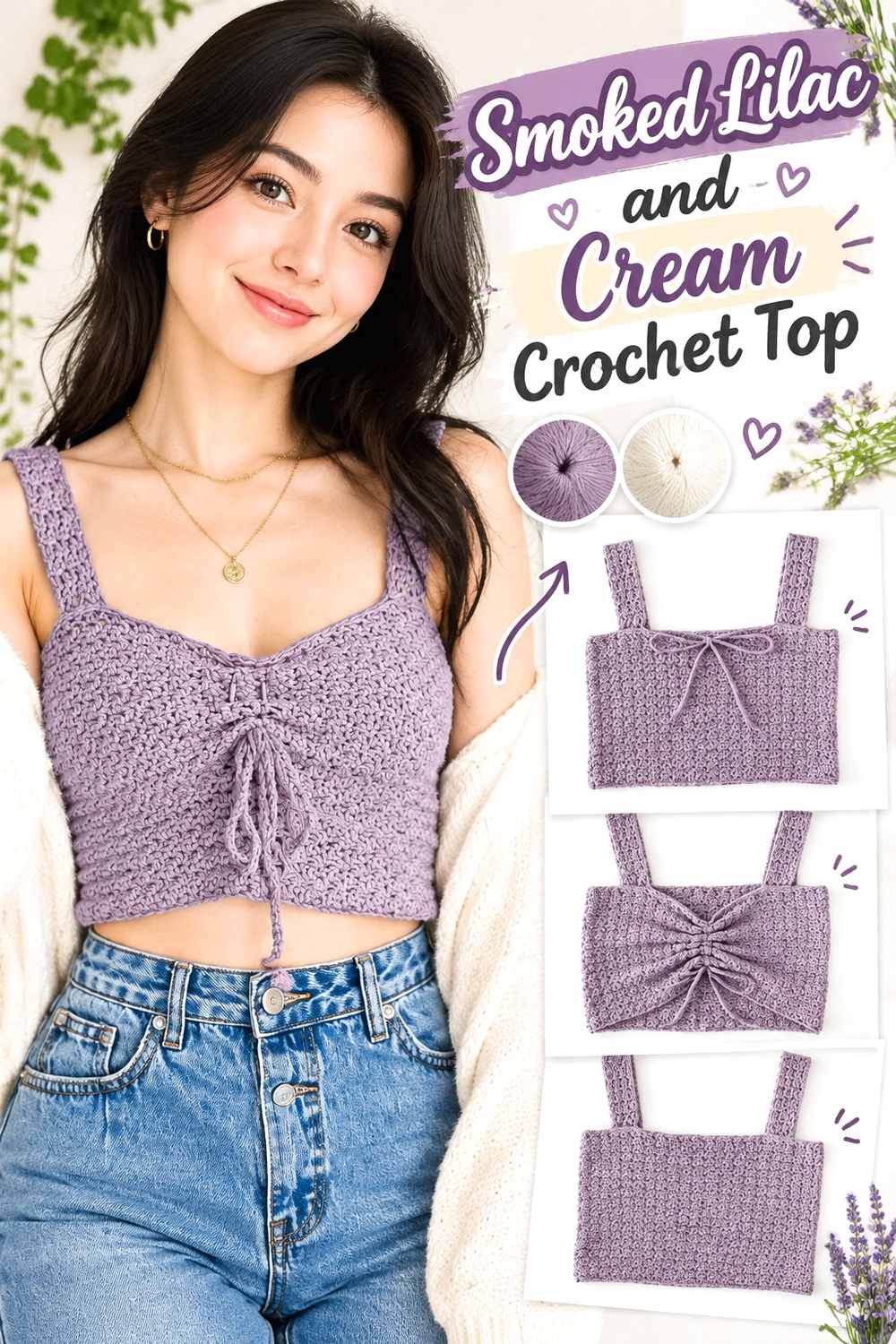 12. Smoked Lilac And Cream Crochet Top
