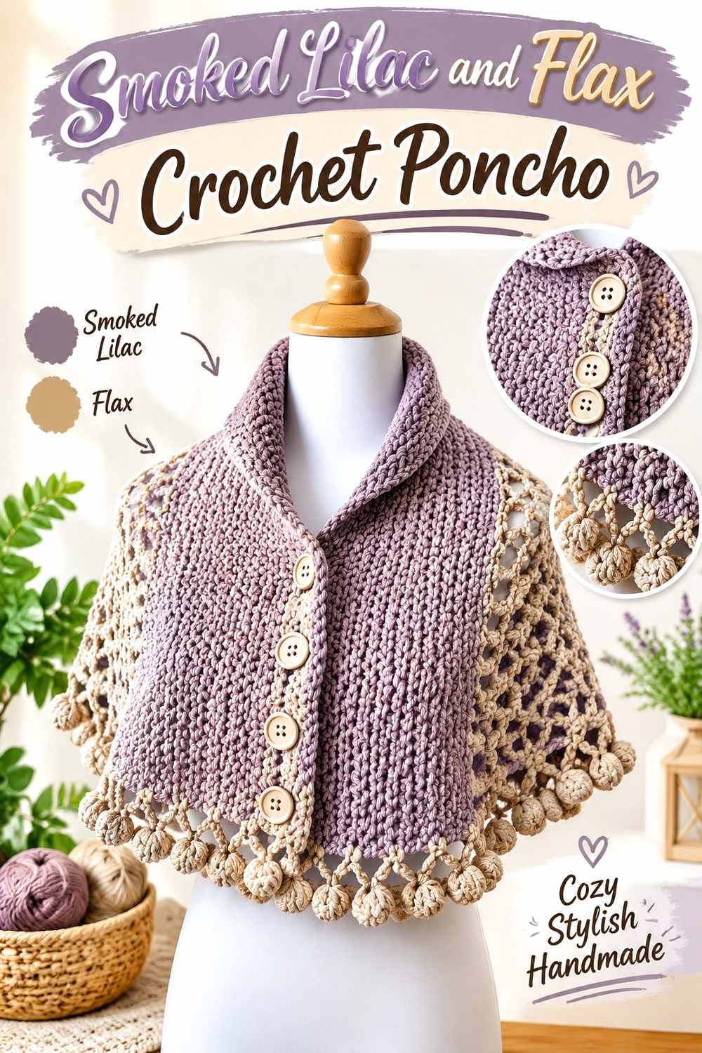21. Smoked Lilac And Flax Crochet Poncho