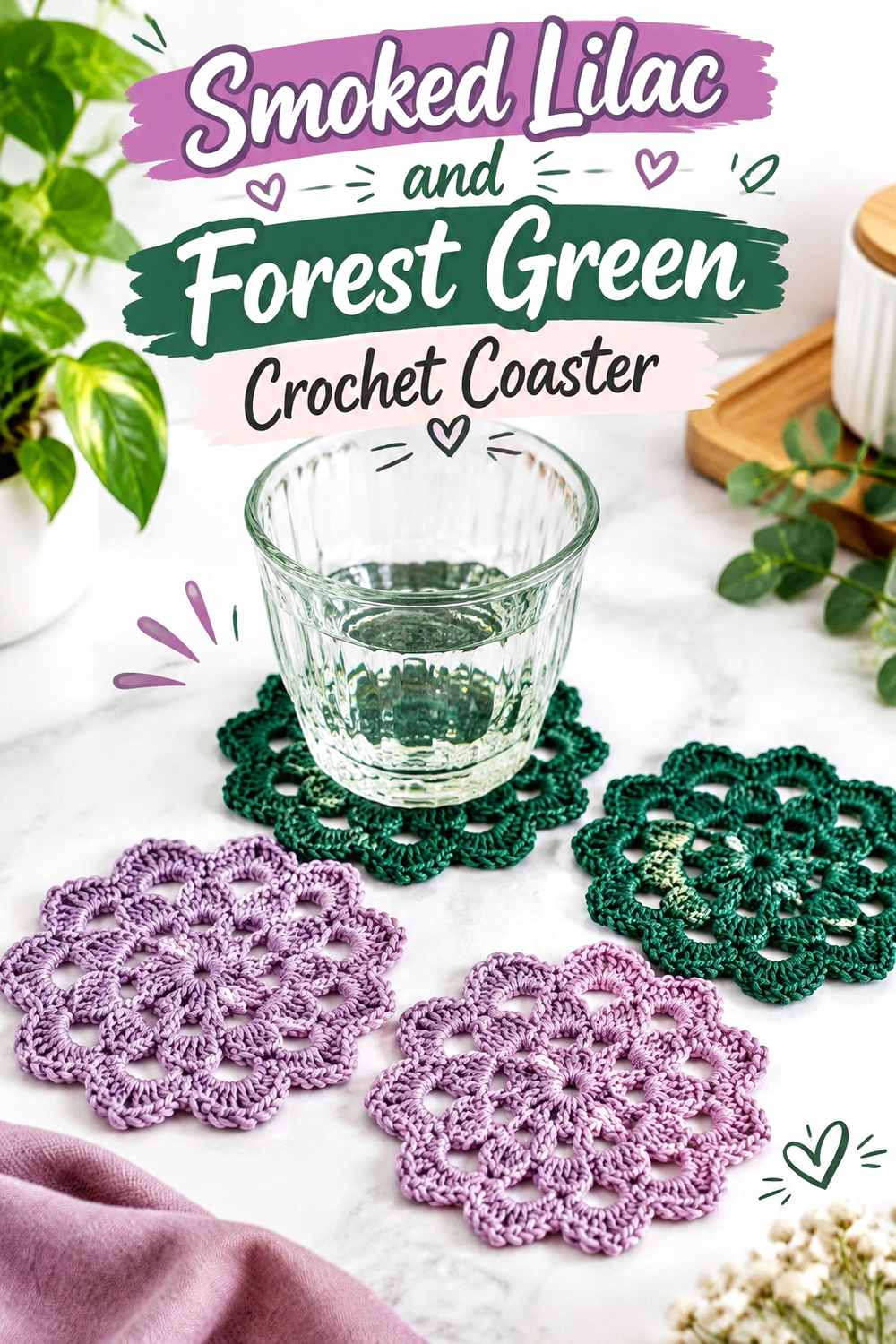 24. Smoked Lilac And Forest Green Crochet Coaster