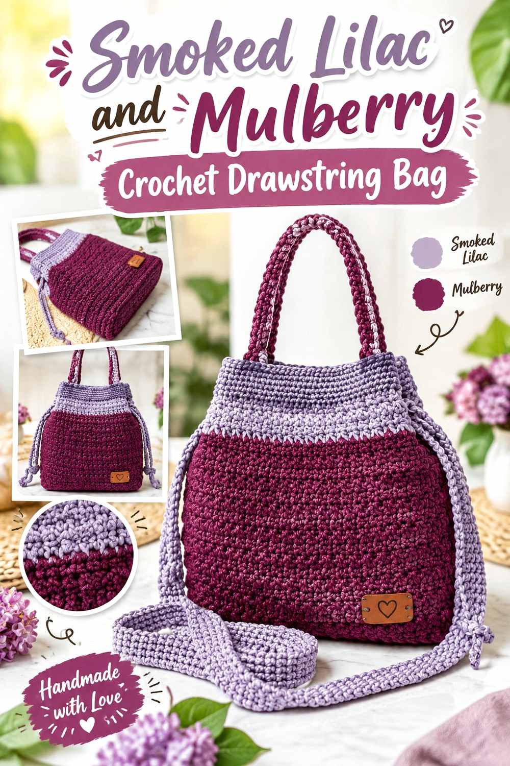 20. Smoked Lilac And Mulberry Crochet Drawstring Bag