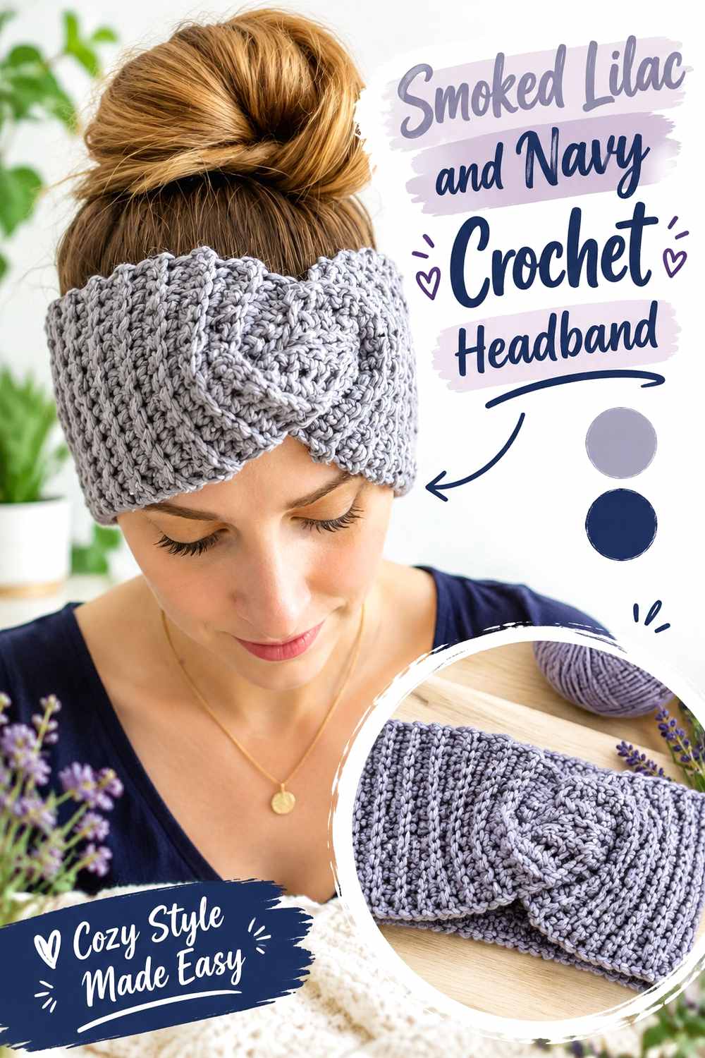 11. Smoked Lilac And Navy Crochet Headband