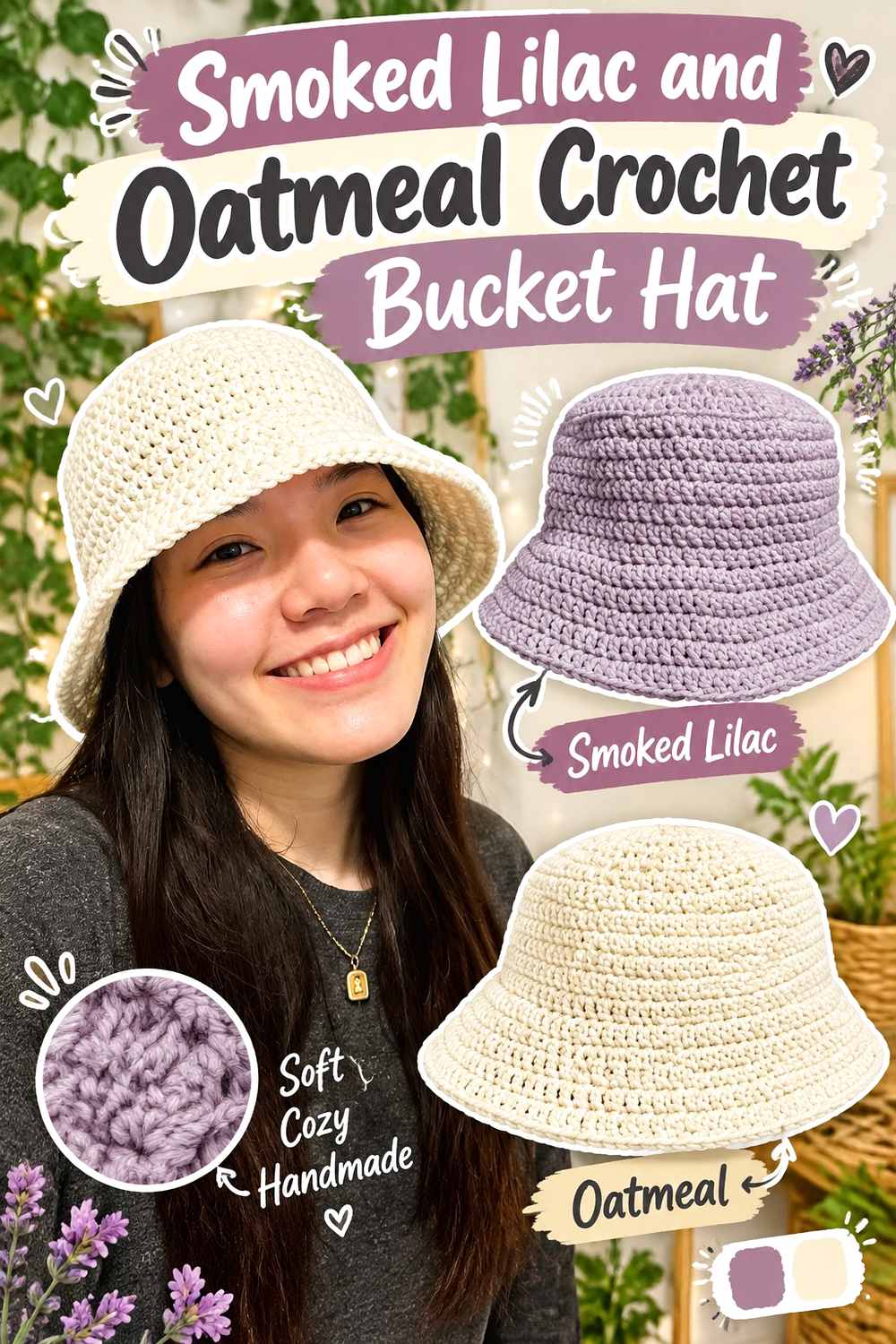 3. Smoked Lilac And Oatmeal Crochet Bucket Hat