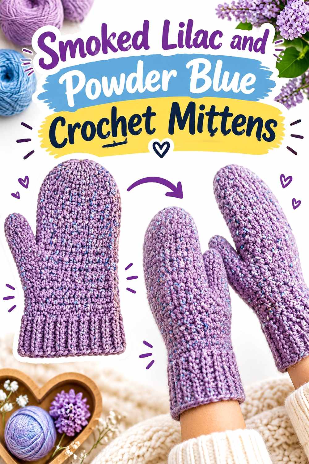 22. Smoked Lilac And Powder Blue Crochet Mittens