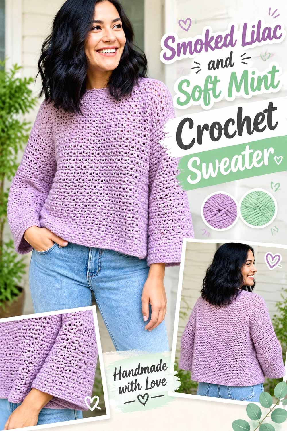 19. Smoked Lilac And Soft Mint Crochet Sweater