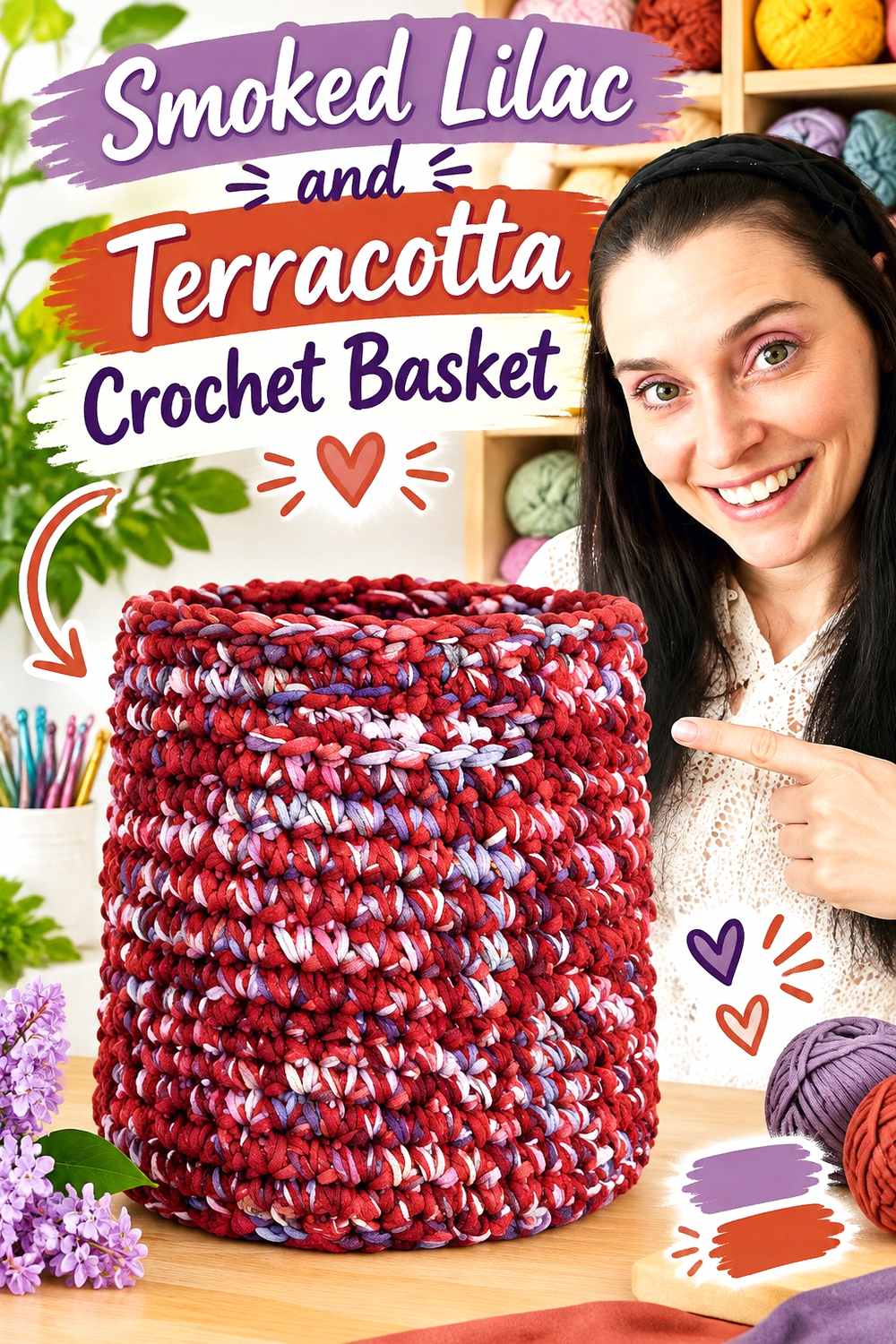 14. Smoked Lilac And Terracotta Crochet Basket