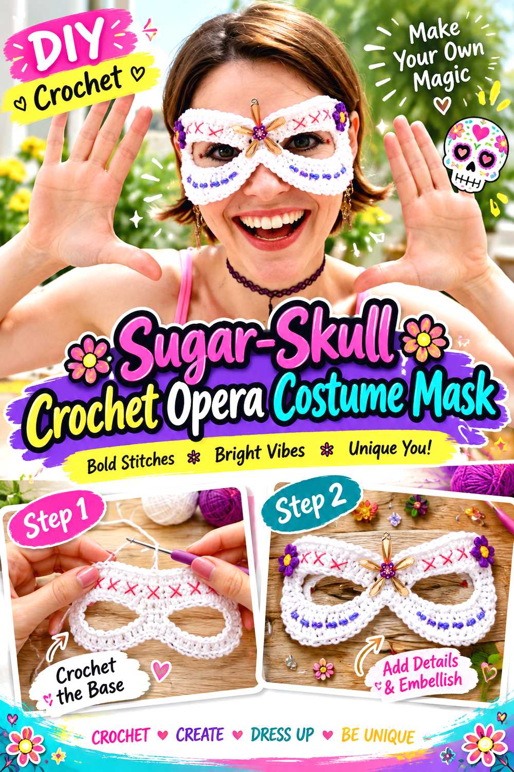 Sugar Skull Crochet Opera Costume Mask