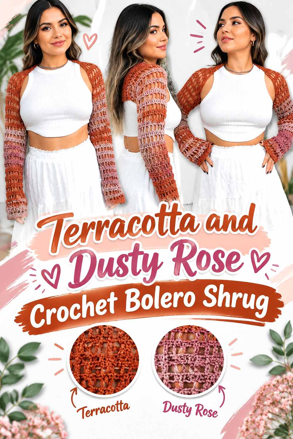 3. Terracotta And Dusty Rose Crochet Bolero Shrug