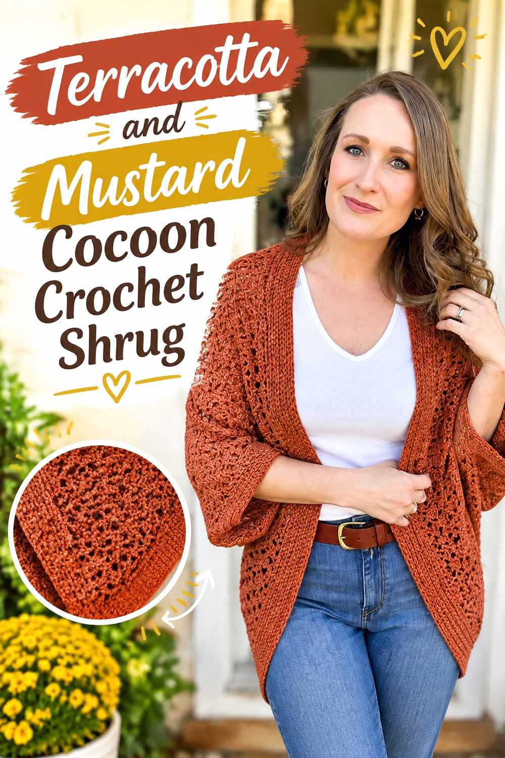 5. Terracotta And Mustard Cocoon Crochet Shrug