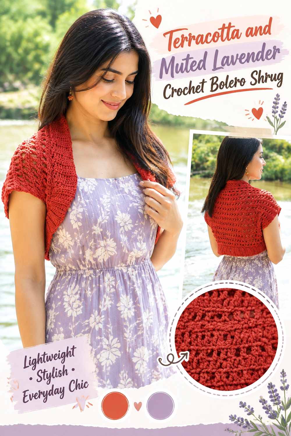 11. Terracotta And Muted Lavender Crochet Bolero Shrug