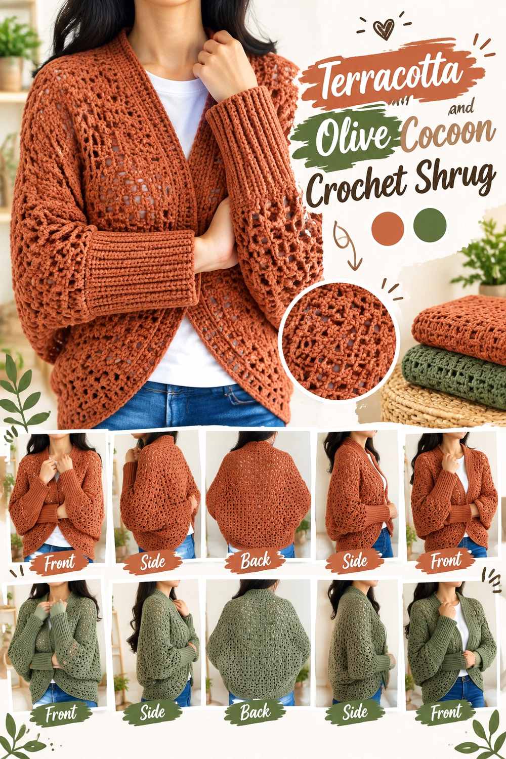 6. Terracotta And Olive Cocoon Crochet Shrug