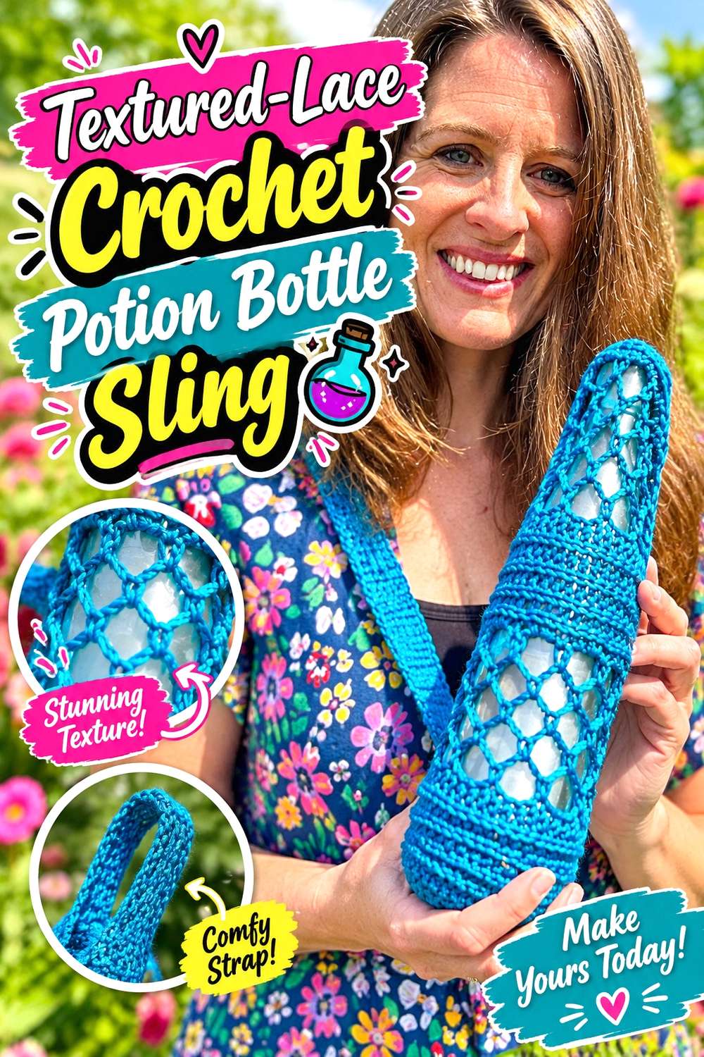 Linked-Fabric Crochet Potion Bottle Cozy