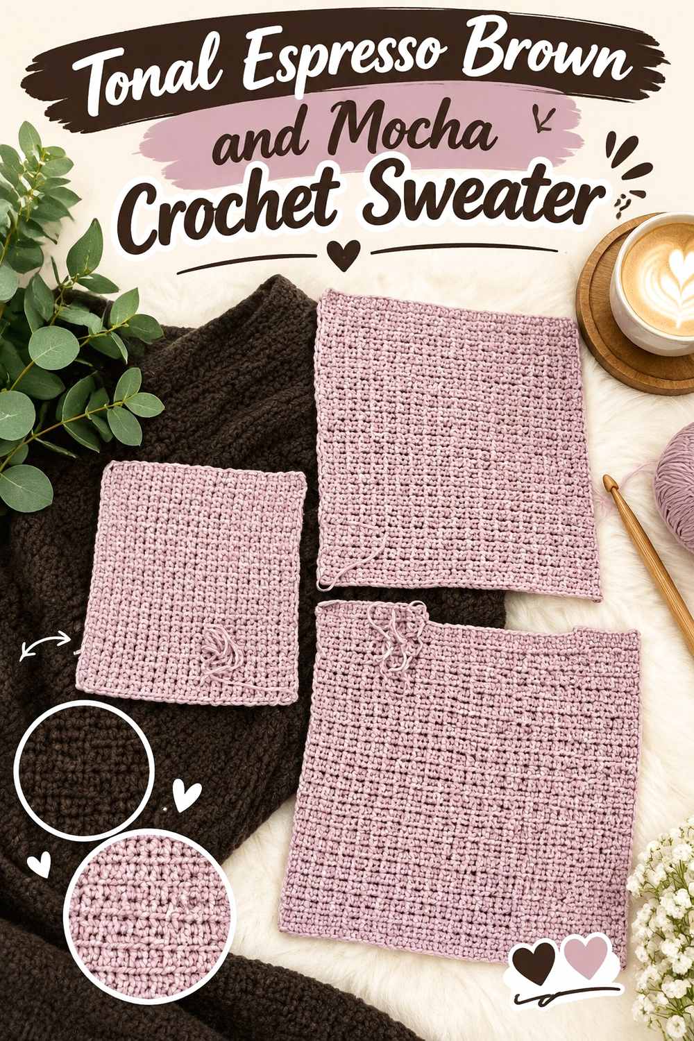 6. Tonal Espresso Brown And Mocha Crochet Sweater